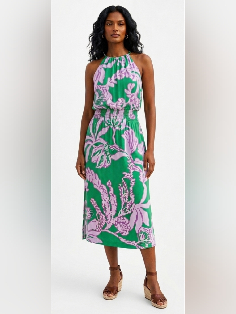 Lilly Pulitzer Green & Lilac Floral Halter Dress Size M Excellent Condition